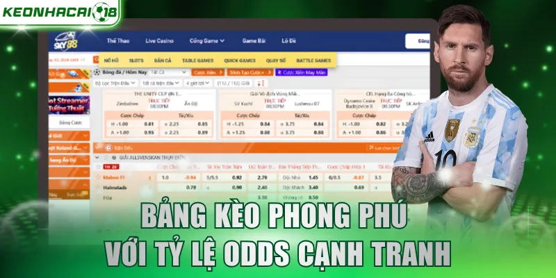Bảng kèo phong phú với tỷ lệ odds cạnh tranh