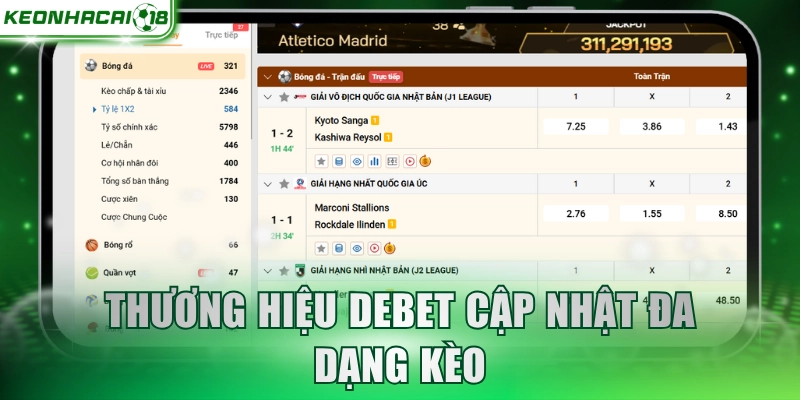 Thương hiệu DEBET cập nhật đa dạng kèo